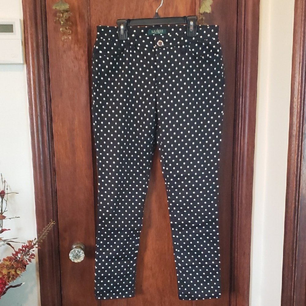 Ralph Lauren Black Cigarette Pants W/ White Polka-Dots Size 6p